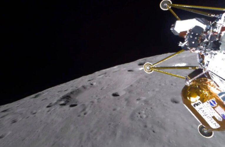 Moon lander from Intuitive Machines touches down, but apparently tips over